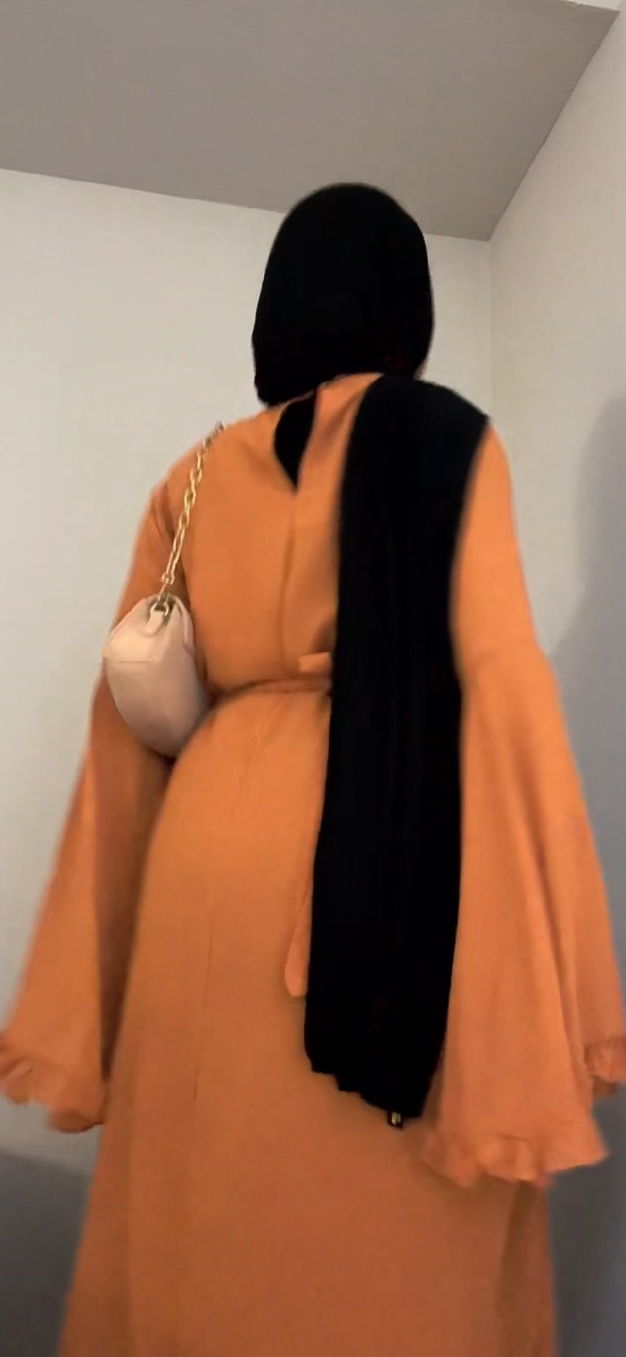 Aurora Chiffon Abaya, Bell Sleeve with Ruffle Accents, Tie Closure and High Neck fits Size M/XL