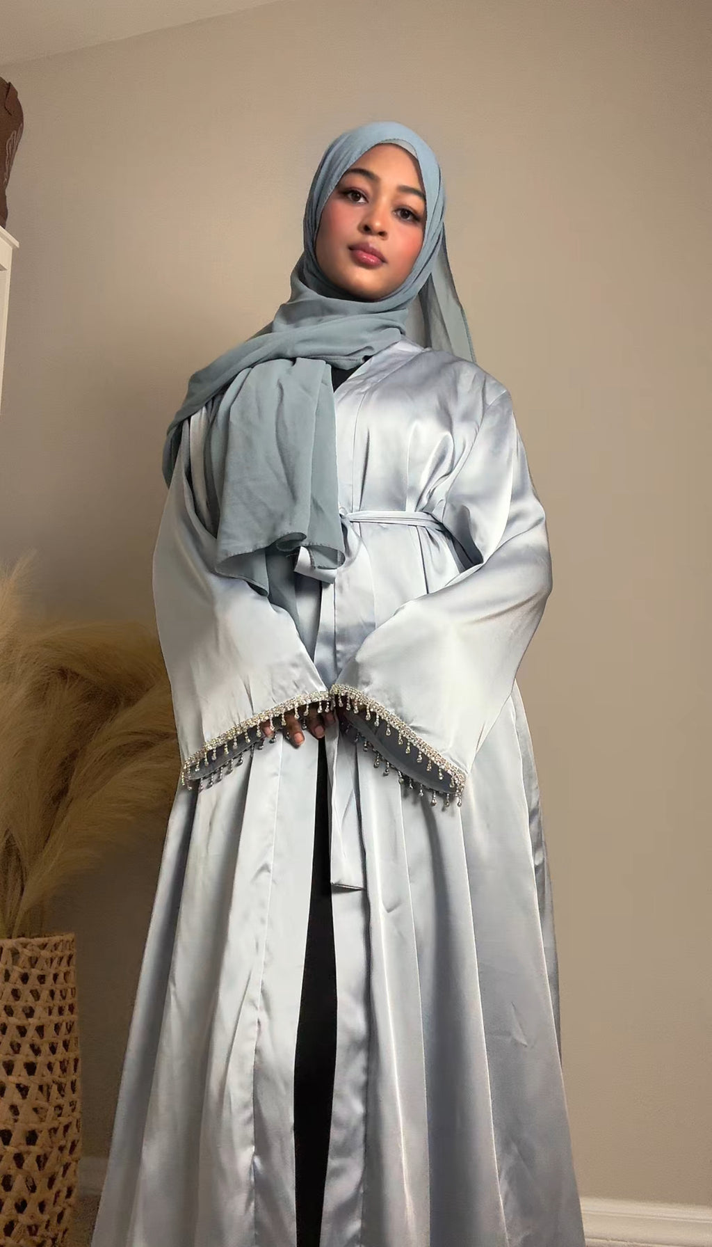 Layan Satin Abaya with belt