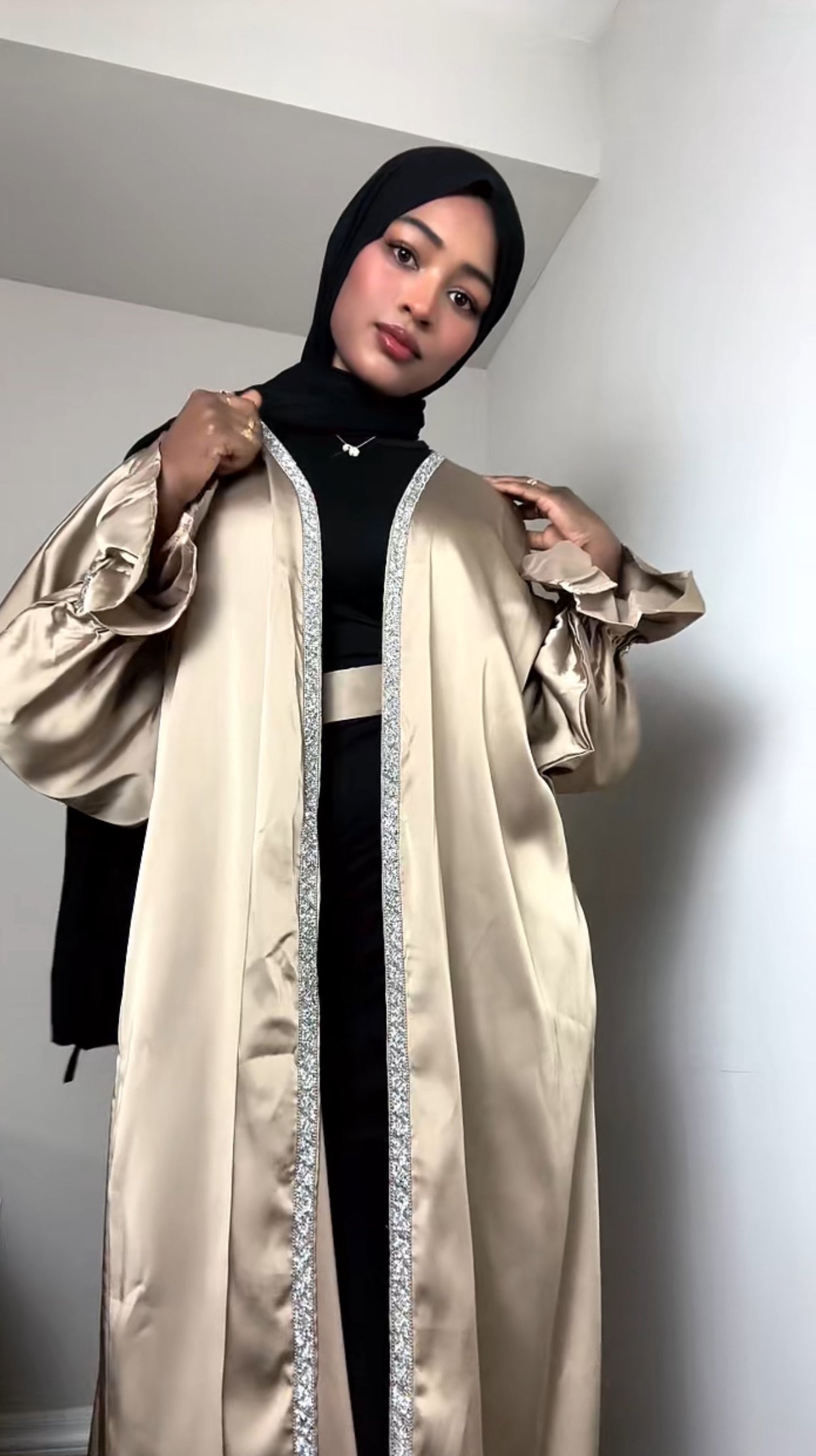 Layan Satin Abaya with belt
