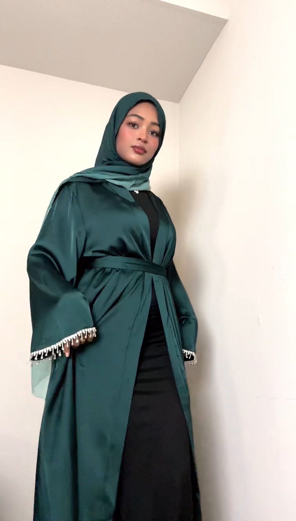 Layan Satin Abaya with belt