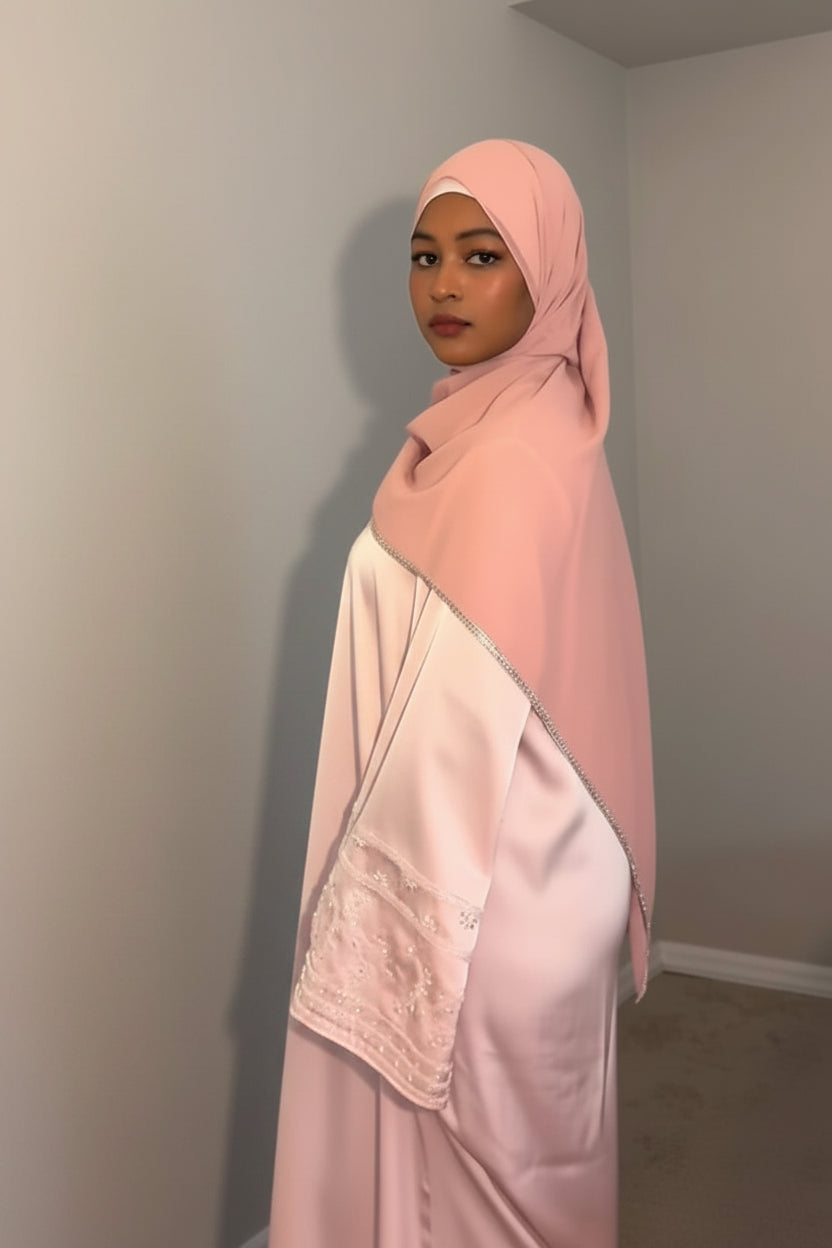 Amira Pink Satin Abaya Set