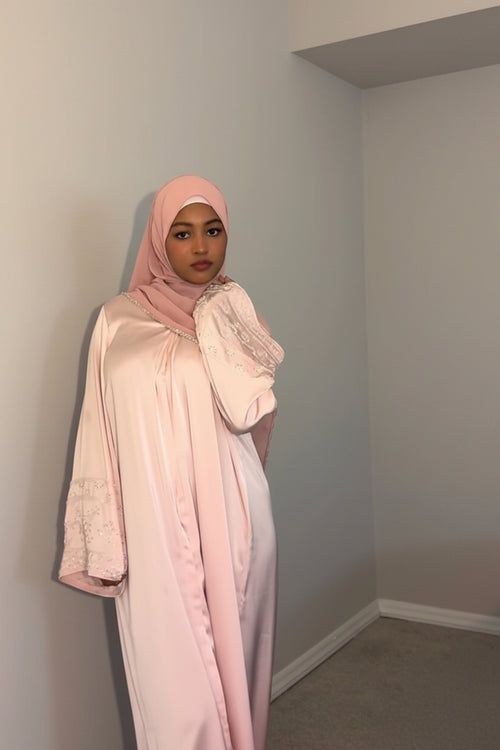 Amira Pink Satin Abaya Set